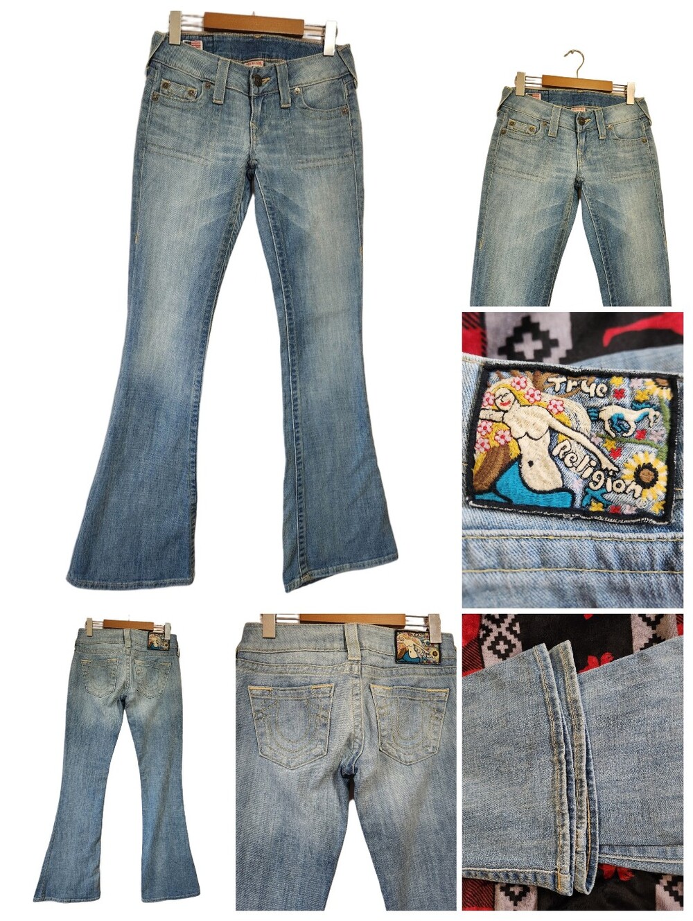 True Religion Caroline Lady Godiva Patch Low Rise Flare Jeans 26 Y2K Rare Grail!